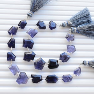 10 Pieces Iolite Faceted Geometrical Step Cut Beads Natural Gemstone Double Drill Beads Line Strand | Iolite Beads | 11x12x6 to 10x8x5 mm