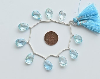 10 Pieces Blue Topaz Pear Checker Cut Faceted Beads Natural Gemstone Briolette Strand | 15x10x6 to 14x10x5.5 MM | Topaz for Jewelry Making