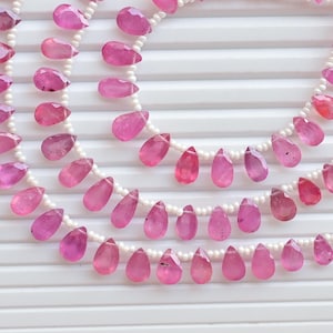 20 Pieces Ruby Glass Filled Pear Cut Stone Faceted Beads Natural Gemstone Side Drill Strand | Ruby for Jewelry Making | 11x5x4 to 8x4x3 MM
