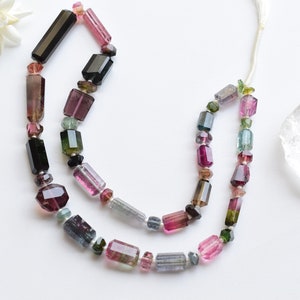 16 Inches Rare Multi Tourmaline Tumble Tubes Beads Natural Gemstone Center Drill Beads Strand | Tourmaline From Congo | 30x8.5 to 2x6 MM
