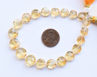 8 Inches Citrine Tumble Round Center Drill Beads Faceted Natural Gemstone Strand | 11x5.5 to 8x3.5 mm | Citrine for Jewelry Making