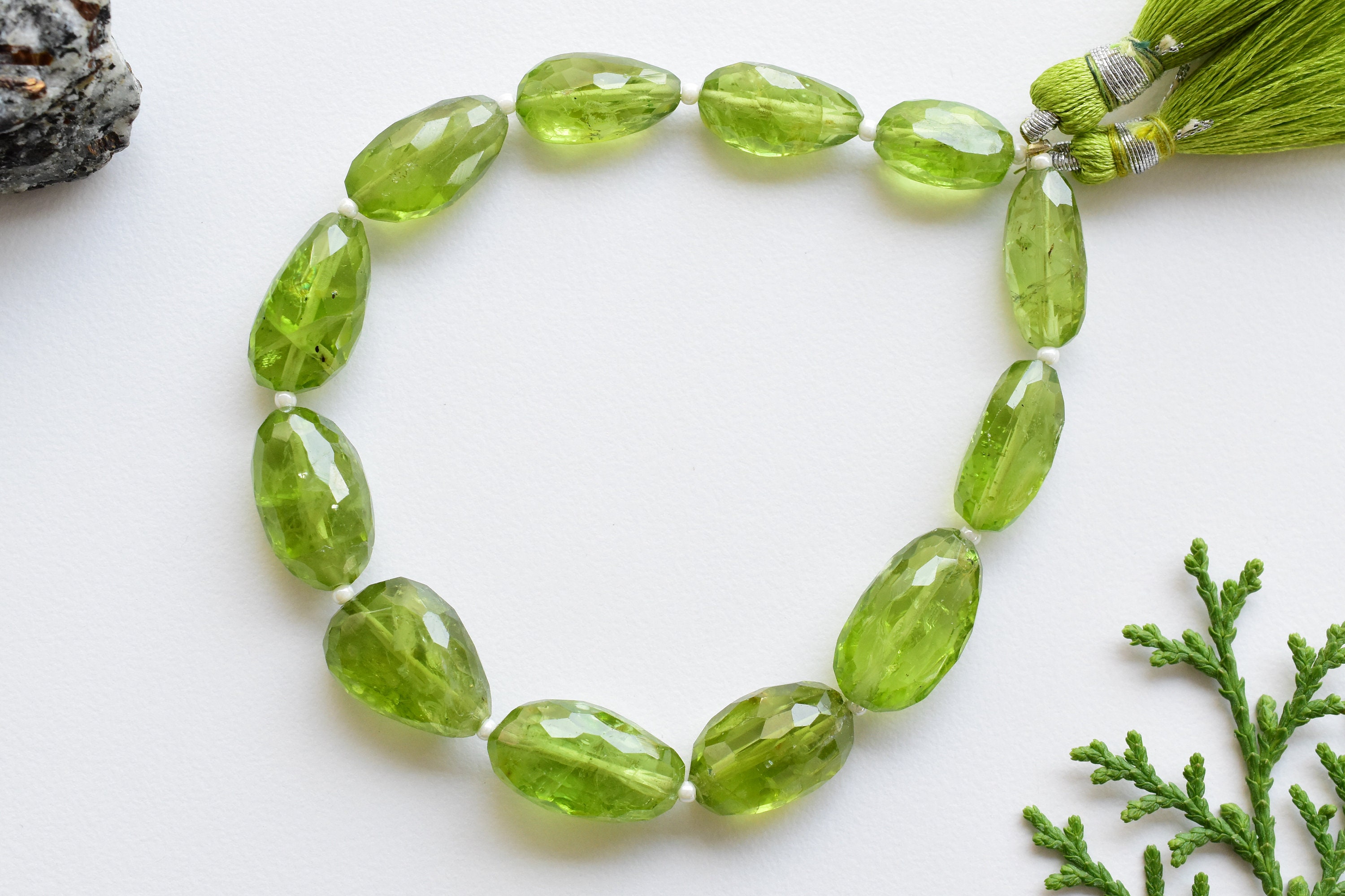 8 Inches NATURAL PERIDOT FACETED Tumble Beads Natural Gemstone Briolette Center Drill Beads Line Genuine Peridot 19x11x6 to 13x8x7 mm