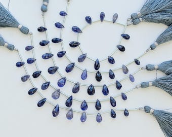 10 Pieces Iolite Drops Checker Cut Faceted Beads Natural Gemstone Side Drill Strand | 14x8x7 to 10x6x6 MM | Iolite for Jewelry Making