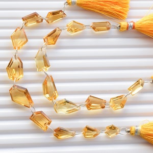 9 Pieces Citrine Concave Geometrical Cut Beads Natural Gemstone Double Drill Beads Line Strand | Genuine Citrine Beads | 16x11x6 to 12x8x5mm