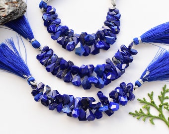 3.5 Inches Lapis Faceted Geometrical Tumble Beads Natural Gemstone Side Drill Beads Line Strand | Genuine Lapis Beads | 13x9x4 to 8x6x3 mm