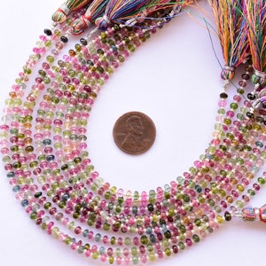 8 Inches MULTI TOURMALINE SMOOTH Rondelle Shape Natural Gemstone Plain Center Drill Beads Line | Wholesale Tourmaline Strand | Rare Gemstone