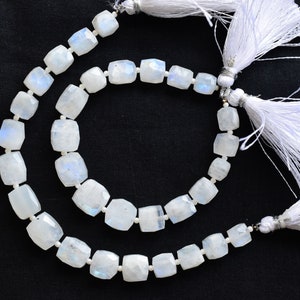 6 Inches RAINBOW MOONSTONE Faceted Tumble Cushion Beads Natural Gemstone Center Drill Beads Line Strand | Moonstone Beads | 11x10 to 7x6 mm