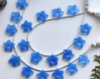 10 Pieces Neon Blue Quartzite Carved Lily Flower Beads Natural Gemstone Carving Side Drill Beads Line Strand | Quartz Beads | 15x16x3 mm