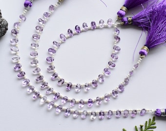 24 Pieces Amethyst Faceted Oval Cut Beads Natural Gemstone Briolette Side Drill Beads Line Strand | Wholesale Amethyst Beads | 6x4x3 mm