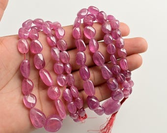 18 Inches Ruby Glass Filled Smooth Tumble Beads Natural Gemstone | Ruby for Jewelry Making | DIY Jewelry