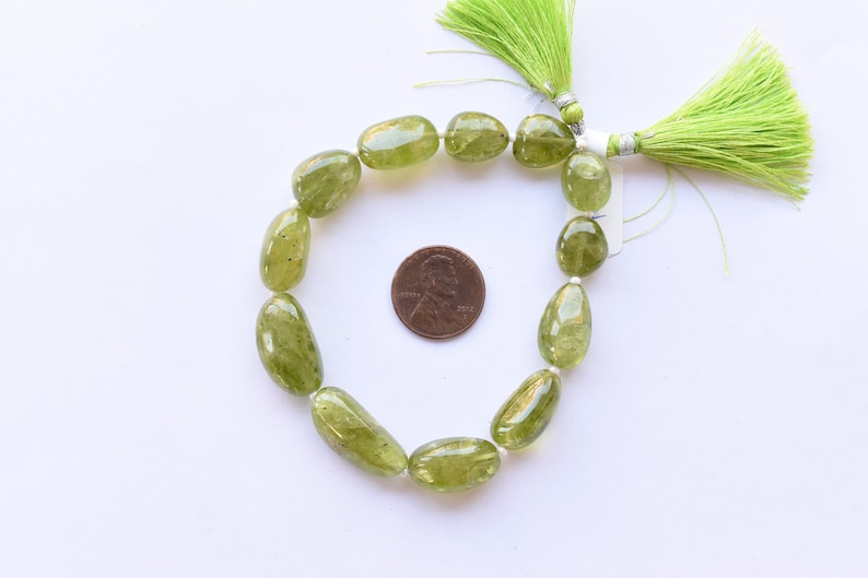 8 Inches NATURAL PERIDOT SMOOTH Tumble Shape Natural Gemstone Plain Center Drill Beads Line Genuine Peridot Beads Strand Gemstone Beads