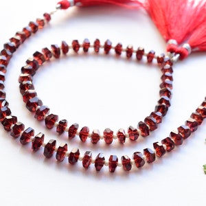 7.5 Inches Garnet Faceted Tumble Cube Beads Natural Gemstone Center Drill Beads Line Strand | Garnet Beads | 4x7 to 2.5x5 mm
