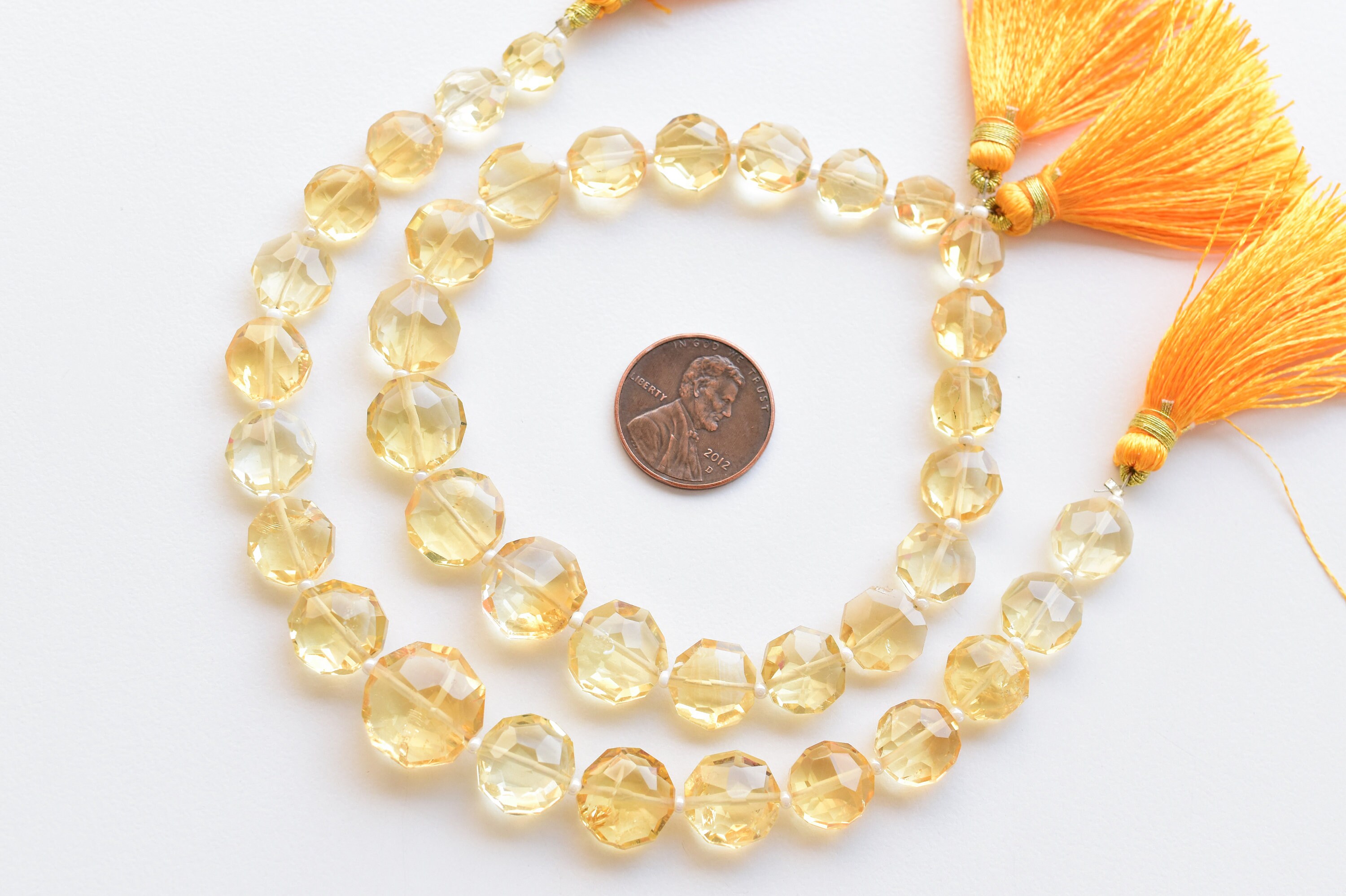 8インチ シトリン タンブル ラウンド ファセット ビーズ 天然宝石