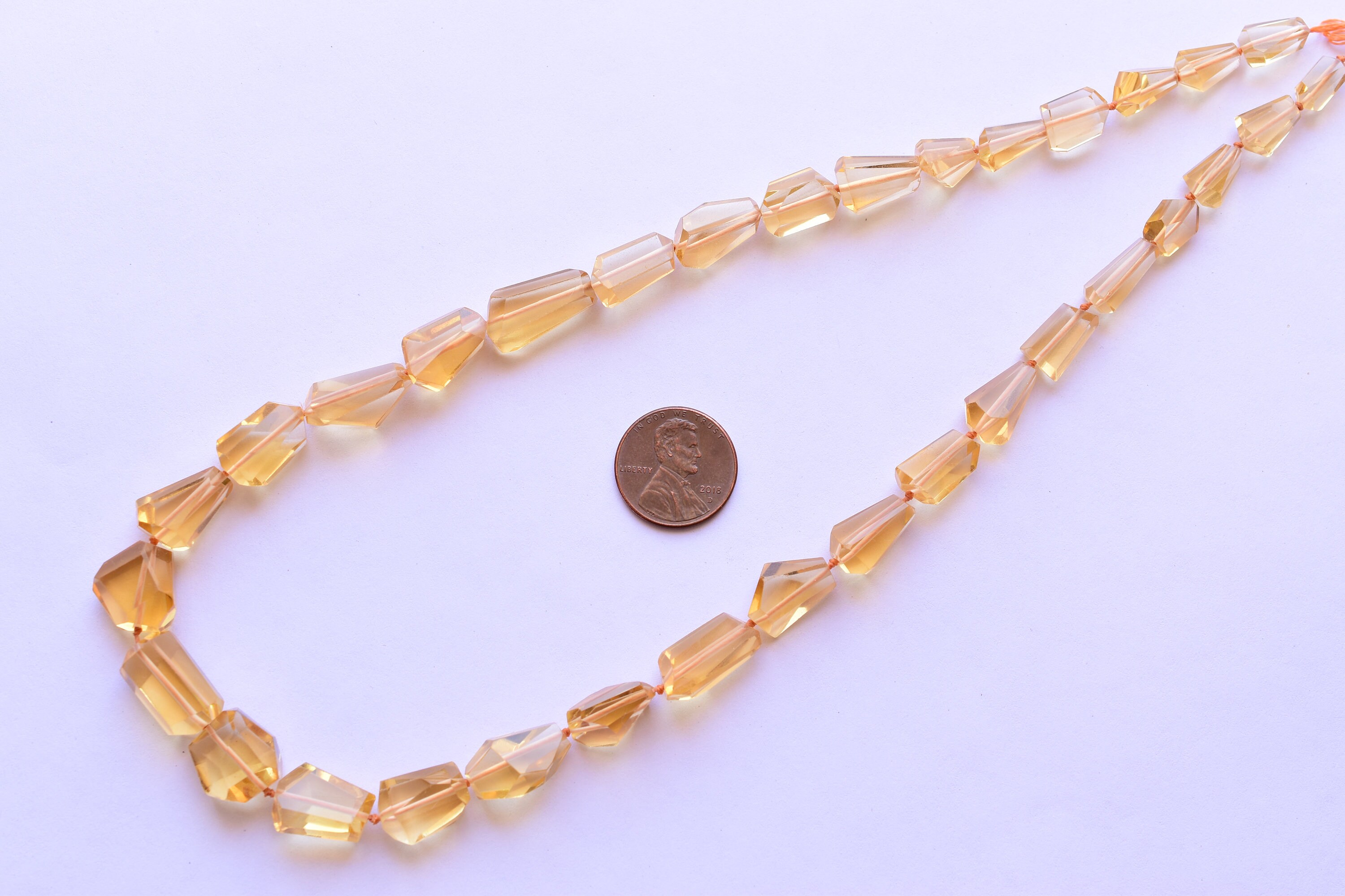 16 Inches HONEY QUARTZ FACETED Tumble Shape Natural Gemstone Briolette Center Drill Beads Line | Quartz Gemstone Beads | Reasonable Price