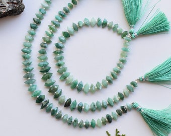 8 Inches Emerald Faceted Crystalloid Drops Beads Natural Gemstone Center Drill Beads Line Strand | Emerald For Jewelry | 6x12 to 4x8 MM