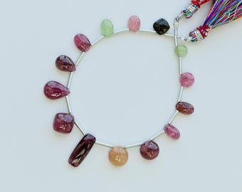 14 Pieces Multi Tourmaline Mix Smooth Cabochon Beads Natural Gemstone Side Drill Strand | Tourmaline for Jewelry Making | 17x7x4 to 6x6x3 MM
