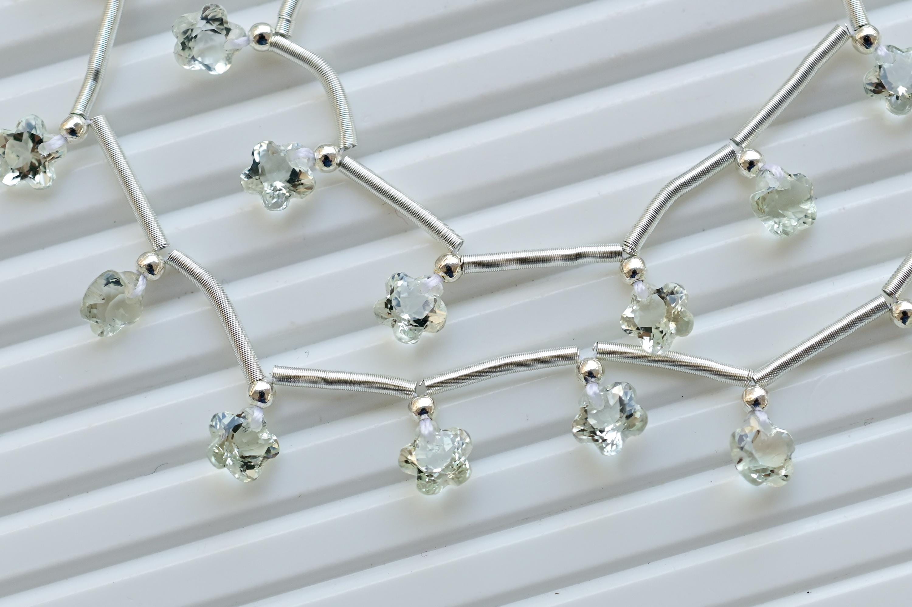 グリーンアメジストラウンドフラワーカットストーンファセットビーズ10