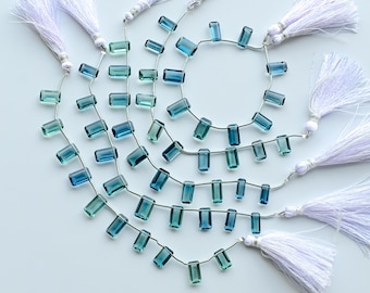 10 Pieces Teal Green Fluorite Faceted Octagon Step Cut Stone Beads | Natural Gemstone Side Drill Strand for Jewellery Making | DIY |