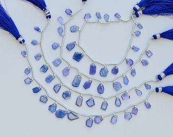 14 Pieces Tanzanite Geometrical Crown Cut Faceted Beads Natural Gemstone Face Drill Strand for Jewellery Making | 13x8x2 to 5x4x2 MM