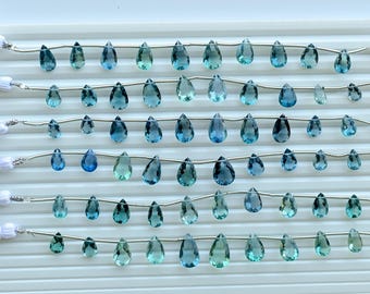 10 Pieces Teal Green Fluorite Faceted Pear Cut Stone Beads | Natural Gemstone Side Drill Strand for Jewelry Making | DIY |