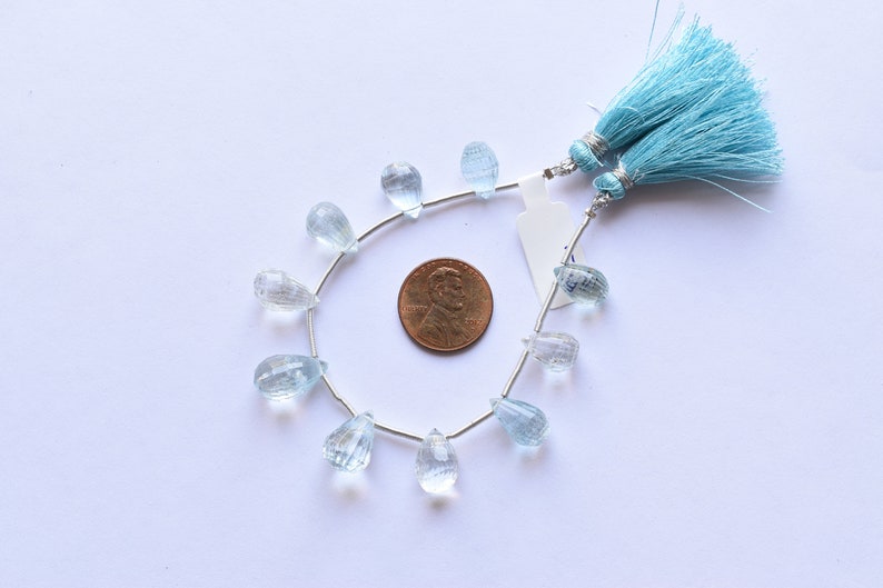 10 Pieces NATURAL BLUE TOPAZ Concave Cut Uneven Shape Drops Natural Gemstone Briolette Side Drill Beads Line Untreated Blue Topaz Strand