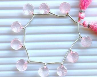 10 Pieces Rose Quartz Concave Round Cut Beads Natural Gemstone Face Drill Beads Line Strand | Genuine Pink Quartz Beads | 10x10x6.5 mm