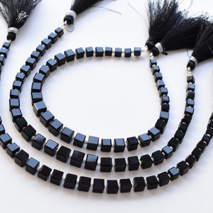 8 Inches Black Onyx Faceted Cubes Beads Natural Gemstone Center Drill Beads Line Strand | Black Onyx Beads | 6x6 to 4x4 MM