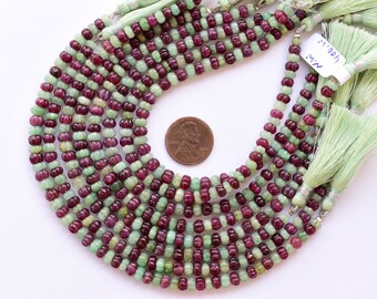 8 Inches EMERALD & RUBY CARVED Melon Shape Natural Gemstone Carving Center Drill Beads Line | Wholesale Emerald Ruby Strand | Gemstone Beads