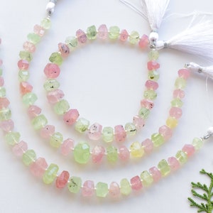 8 Inches Rose Quartz & Prehnite Faceted Tumble Cubes Beads Natural Gemstone Center Drill Beads Line Strand | Quartz Beads 8x10 to 5x8 mm