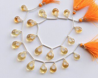 10 Pieces Honey Quartz Faceted Pear Hoop Beads Natural Gemstone Top Drill Beads Strand For Jewelry Making | 16.5x12.5x9 to 12x9x6 MM