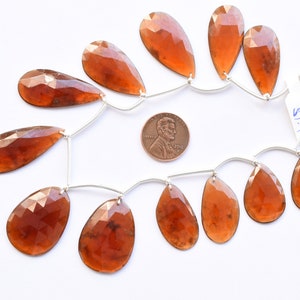 12 Pieces Hessonite Garnet Faceted Flat Rose Cut Uneven Face Drill Natural Gemstone Beads Strand | 34x15x4 to 23x16x3 mm | Hessonite Beads