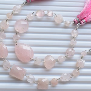 14 Pieces Rose Quartz Faceted Cab Mix Shape Beads Natural Gemstone Double Drill Beads Line Strand | Rose Quartz Beads | 18x13x6 to 7x4 mm