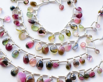 20 Pieces BI-COLOR Tourmaline Smooth Mix Cab Beads Natural Gemstone Face Drill Beads Line Strand | Tourmaline Cab | 11x8x4 to 5x5x2 mm