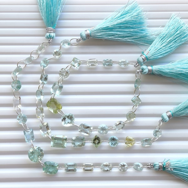 14 Pieces Mix Beryl Faceted Mix Cut Stone Beads Natural Gemstone Briolette Double Drill Beads Line Strand | Mix Stone | 10x8x6 to 7x5x3 mm