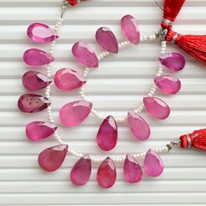 10 Pieces Ruby Glass Filled Pear Cut Stone Faceted Beads Natural Gemstone Side Drill Strand for Jewelry Making | 15.5x10x6 to 12.5x8x5 MM
