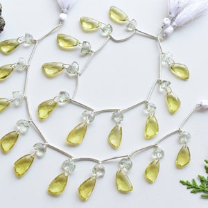 20 Pieces Green Amethyst and Lemon Quartz Faceted Fancy Beads Natural Gemstone Briolette Face Drill Beads Line Strand | 18x10x5 to 6x8x3 mm
