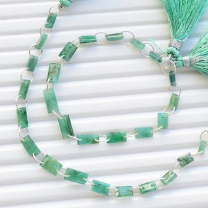 14 Pieces Emerald Faceted Baguette Cut Stone Beads Natural Gemstone Double Drill Beads Line Strand | Emerald Beads | 10x6x3 to 6x4x2 mm
