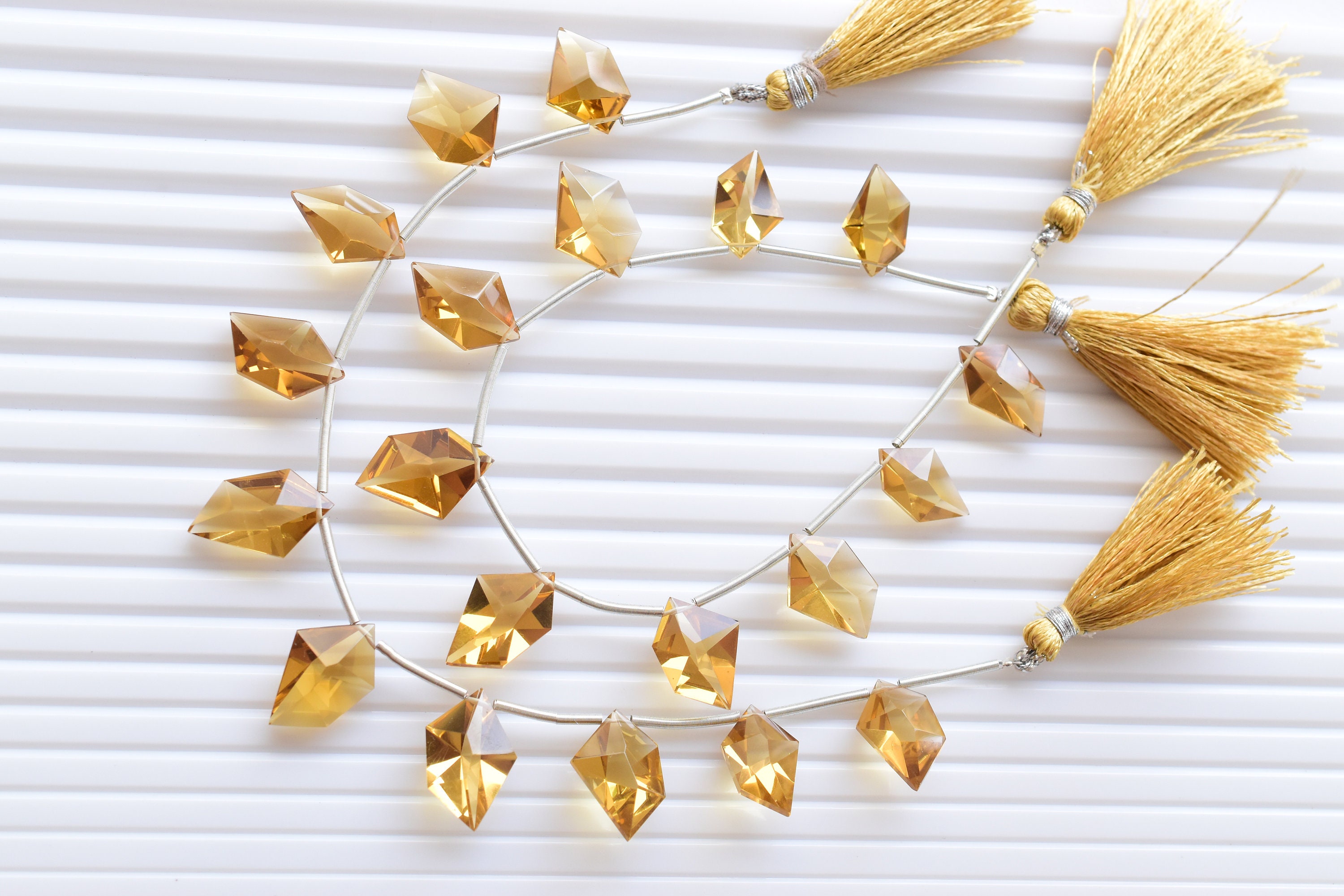 10 Pieces High Quality Honey Quartz Geometrical Spindle Cut Stone Beads ...
