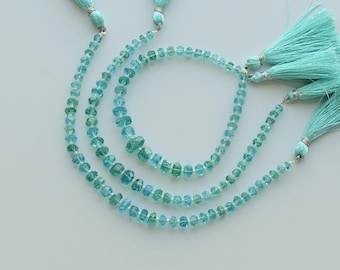 8 Inches Sea Blue Apatite Tumble Cube Faceted Beads Natural Gemstone Through Drill Strand For Jewelry Making | 6x10 to 3x5 MM