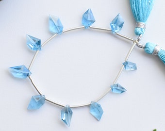 10 Pieces Swiss Blue Topaz Faceted Spindle Cut Stone Beads Natural Gemstone Side Drill Beads Strand | 14.5x7.5x5 to 9.5x5.5x3.5 MM