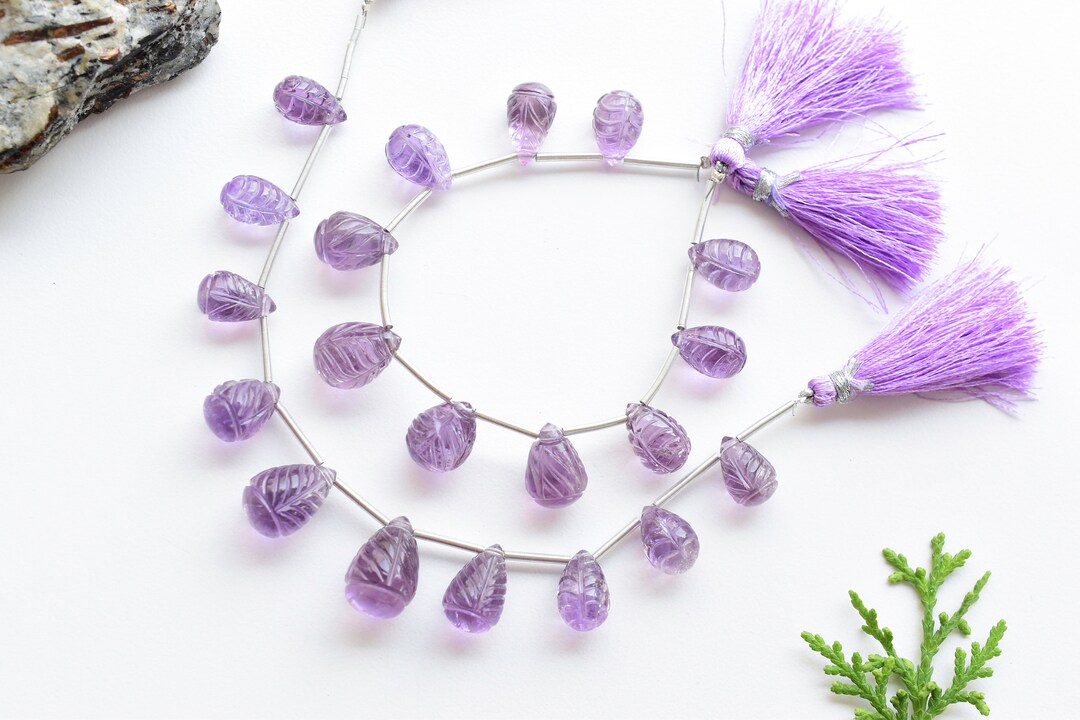 10 Pieces Amethyst Carved Drops Beads Natural Gemstone Carving Side ...