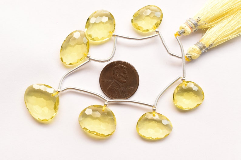 Genuine Lemon Beads S67 Unique 7 Pieces Lemon Quartz Faceted Uneven Face Drill Natural Gemstone Beads Strand 16x19x6 to 13x15x6 mm