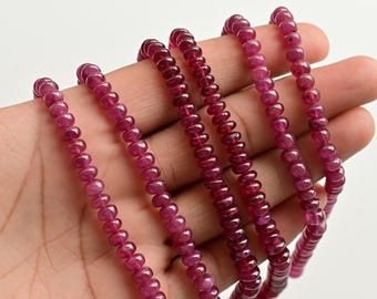 16 Inches Ruby Glass Filled Smooth Rondelle Beads Natural Gemstone | Ruby for Jewelry Making | DIY Jewelry