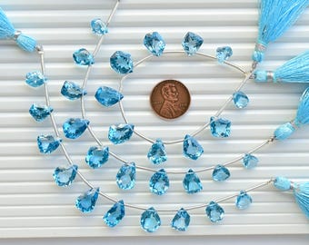 10 Pieces Swiss Blue Topaz Fancy Cut Stone Faceted Beads Natural Gemstone | Topaz for Jewelry Making | 14x9x6 to 8x7x4 MM