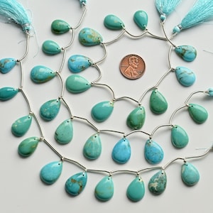 10 Pieces Arizona Turquoise Pear Smooth Cabochon Beads Natural Gemstone | Turquoise for Jewelry Making | 20x15x4.5 to 14x10x4 MM