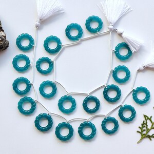 10 Pieces Teal Quartzite Carved Round Beads Ring Natural Gemstone Carving Face Drill Beads Line Strand | Quartz Beads | 22x5 to 21x4mm