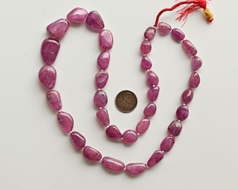 22 Inches Ruby Glass Filled Smooth Tumble Beads Natural Gemstone | 24x16x8.5 to 12x9x6 MM | Ruby for Jewelry Making