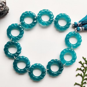 10 Pieces Teal Quartzite Carved Round Beads Ring Natural Gemstone Carving Double Drill Beads Line Strand | Quartz Beads | 22.5x5 mm