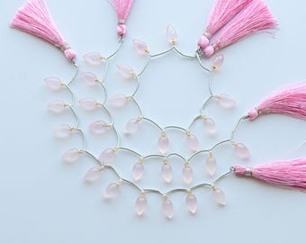 Conjunto de 10 contas de quartzo rosa com acabamento liso e fecho de pino em ouro vermeil 18K | Quartzo rosa para confecção de joias | 13x7 a 12x7 mm