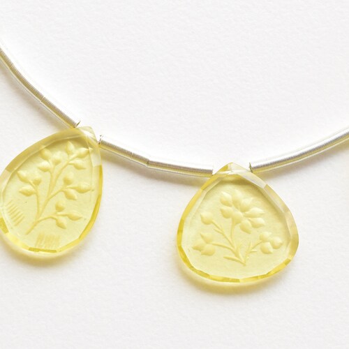 10 Pieces Lemon Quartz Back Carved Flat Cut Beads Natural Gemstone Carving Side Drill Beads Line Strand | 16x2.5 to 14x2.5 mm shops | Lemon Beads